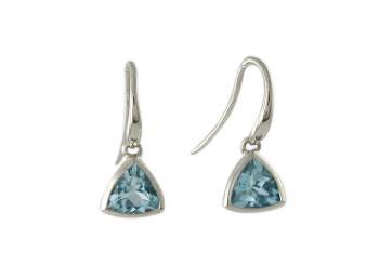 Sterling Silver Blue Topaz Trillion Drop Earrings - Rococo Jewellery