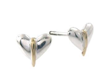 9ct Gold and Sterling Silver Heart Stud Earrings - Rococo Jewellery