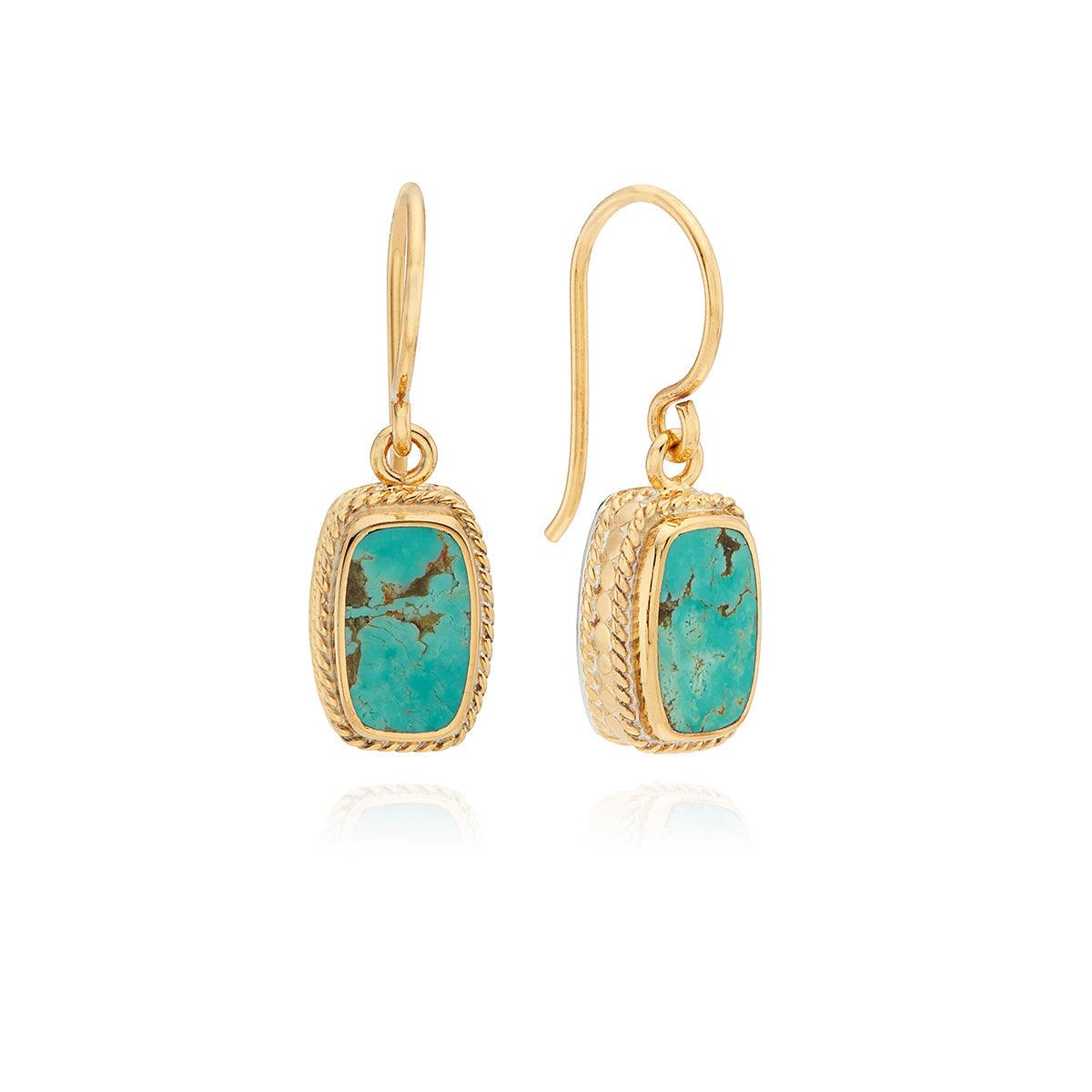 Anna Beck Gold and Turquoise Cushion Drop Earrings - Rococo Jewellery