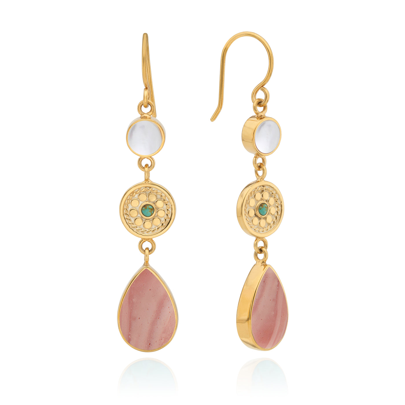 Anna Beck Gold Pink Opal Moonstone Double Drop Earrings