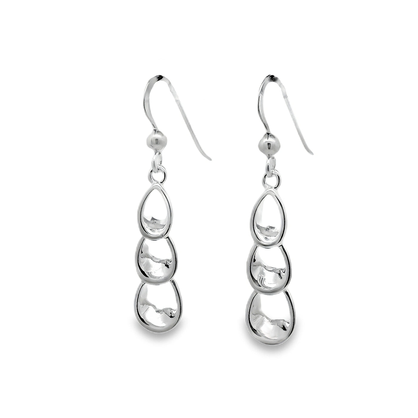 Sterling Silver 3 Oval Pear Drop Earrings