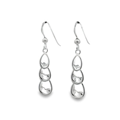 Sterling Silver 3 Oval Pear Drop Earrings