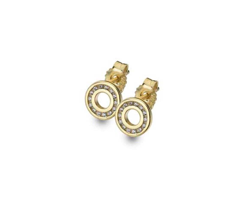 9ct Yellow Gold Cubic Zirconia Circular Earrings - Rococo Jewellery