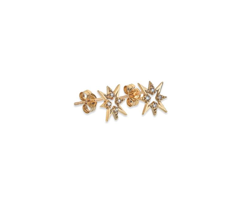 9ct Yellow Gold and Cubic Zirconia Star Stud Earrings - Rococo Jewellery