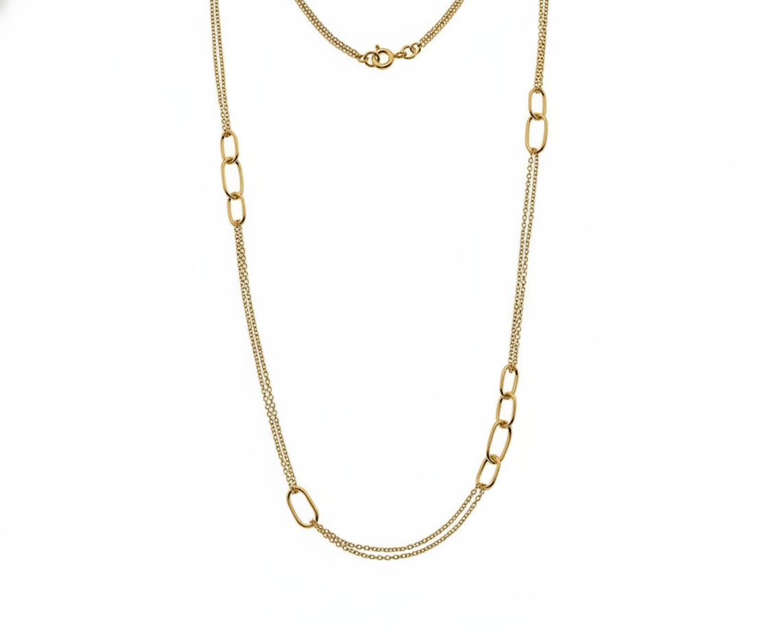 9ct Yellow Gold Oblong Station Necklace