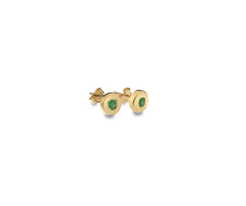 9ct Yellow Gold and Emerald Round Stud Earrings - Rococo Jewellery