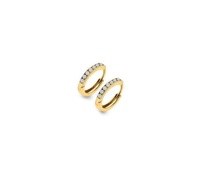 9ct Yellow Gold and Cubic Zirconia Round Huggie Earrings - Rococo Jewellery