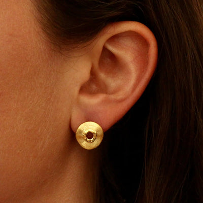 18ct Gold Vermeil Brushed Organic Circle Stud Earrings