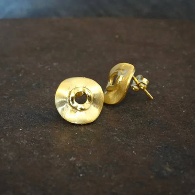 18ct Gold Vermeil Brushed Organic Circle Stud Earrings