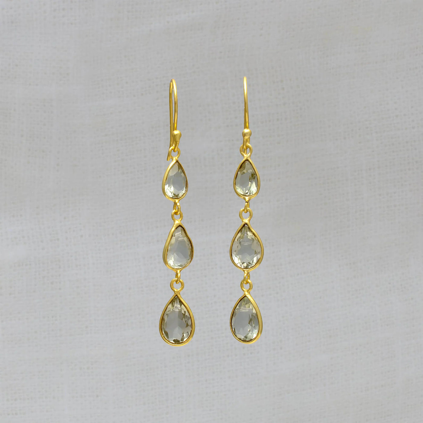 18ct Gold Vermeil Green Amethyst Triple Drop Earrings