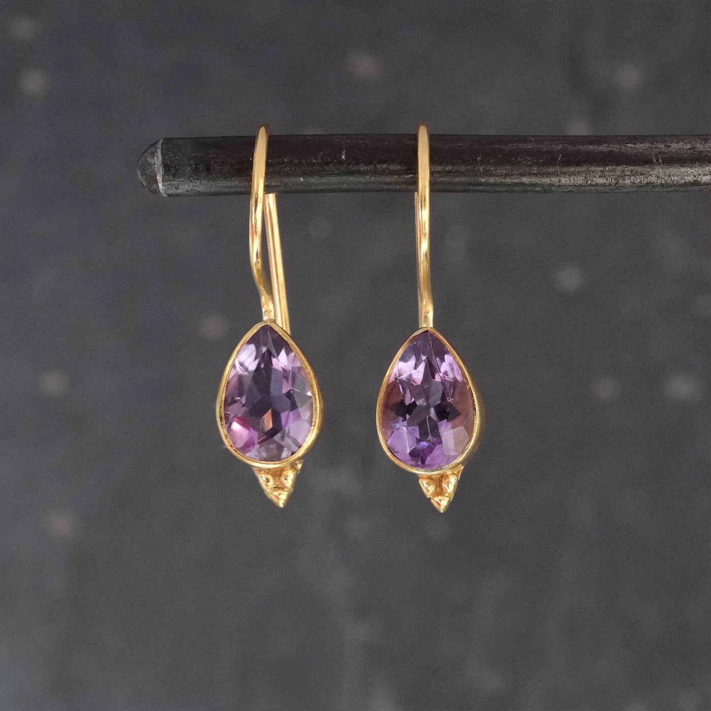 18ct Gold Vermeil Amethyst Teardrop Earrings