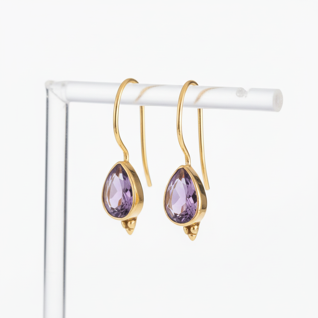 18ct Gold Vermeil Amethyst Teardrop Earrings