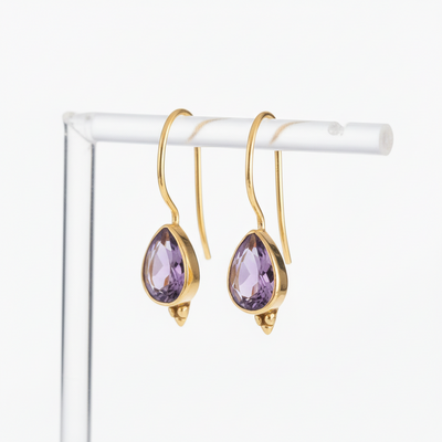 18ct Gold Vermeil Amethyst Teardrop Earrings