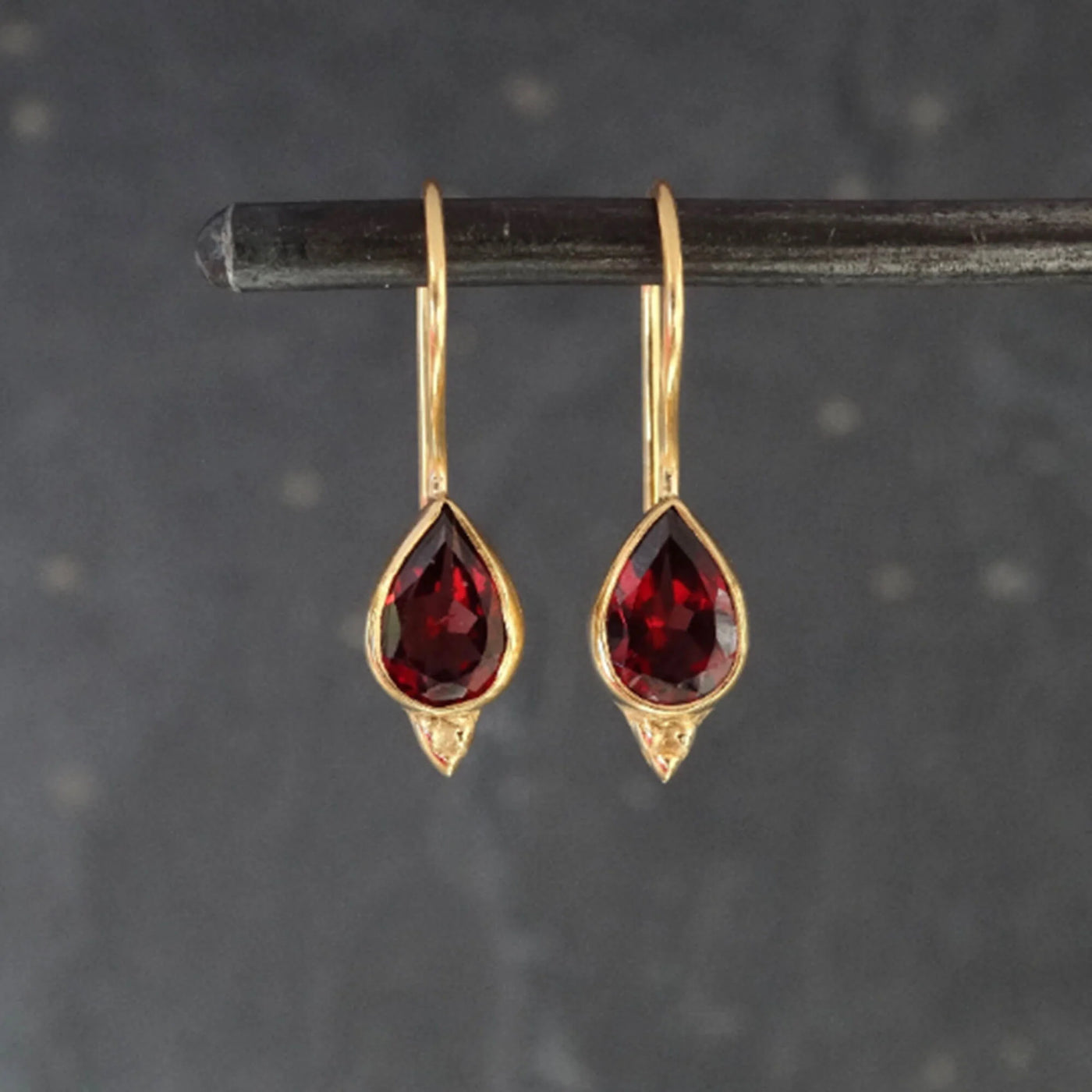 18ct Gold Vermeil Garnet Teardrop Earrings