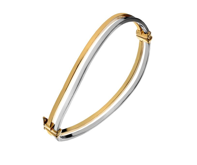 9ct White and Yellow Gold Wave Bangle - Rococo Jewellery