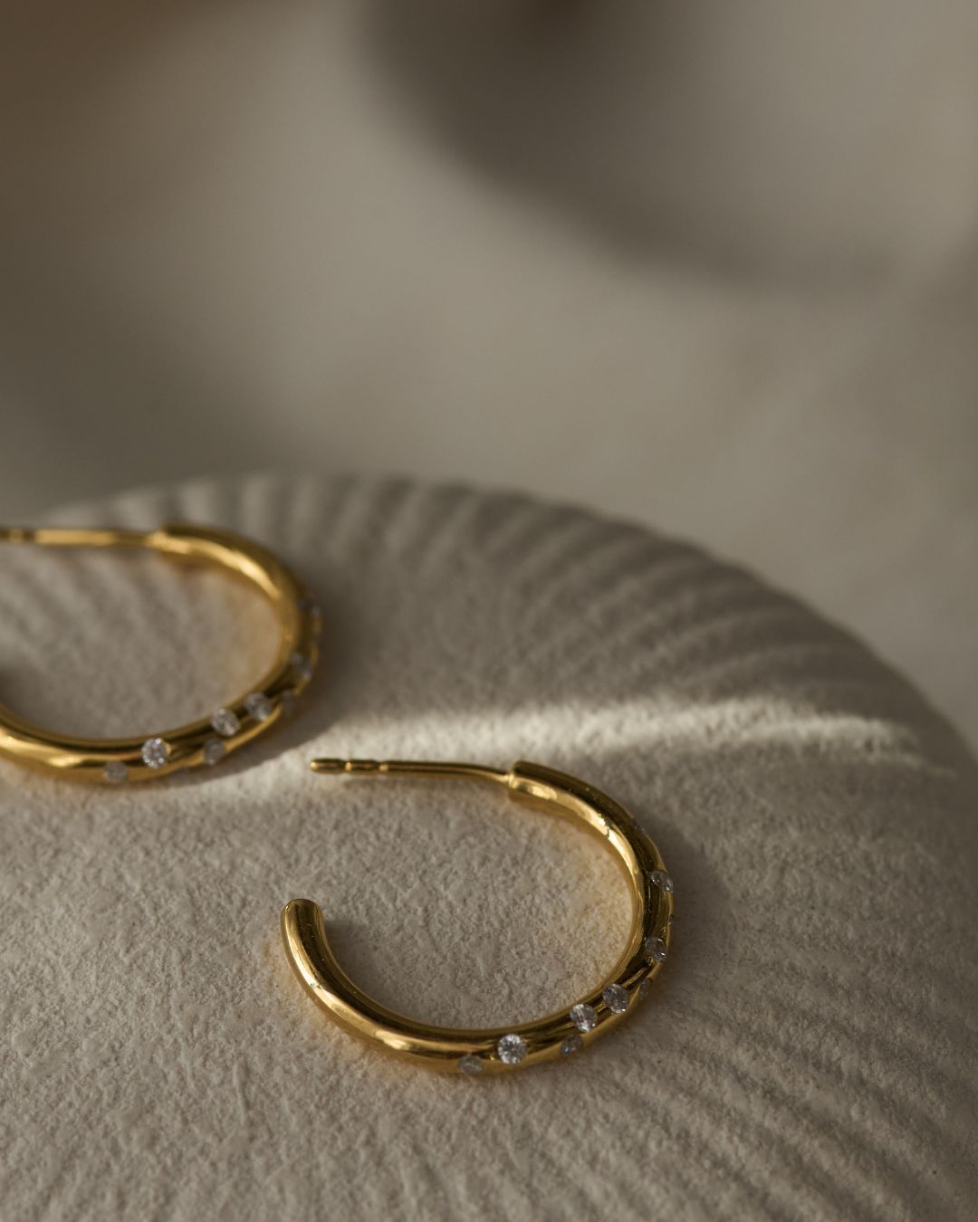 Dainty London Gold White Topaz Seren Hoop Earrings
