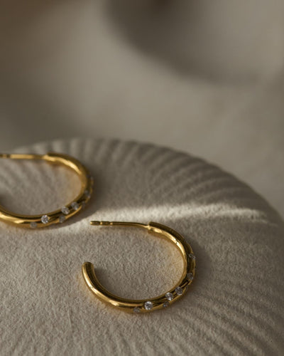 Dainty London Gold White Topaz Seren Hoop Earrings