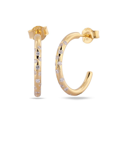 Dainty London Gold White Topaz Seren Hoop Earrings