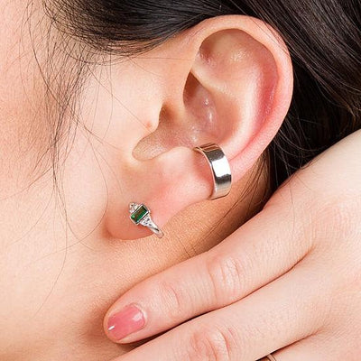 Scream Pretty Audrey Huggie Earrings with Green Stones - Rococo Jewellery