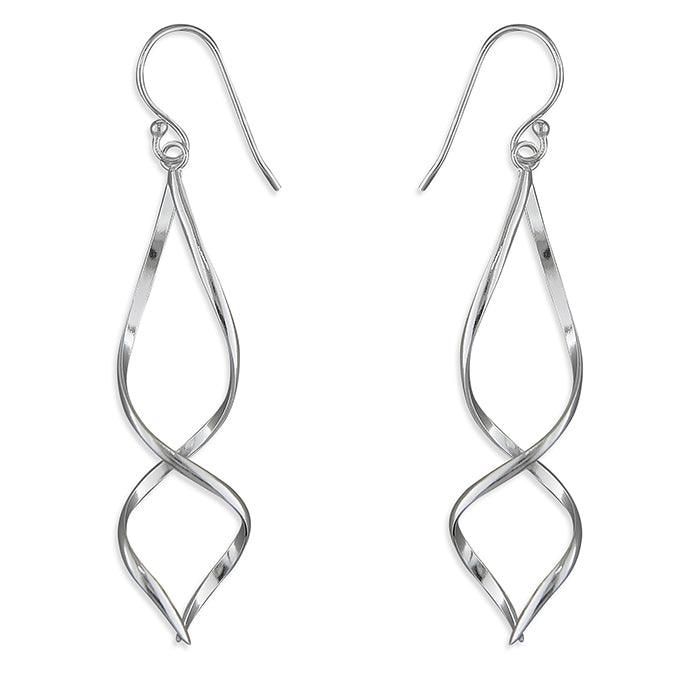 Sterling Silver Double Helix Hook Drop Earrings - Rococo Jewellery