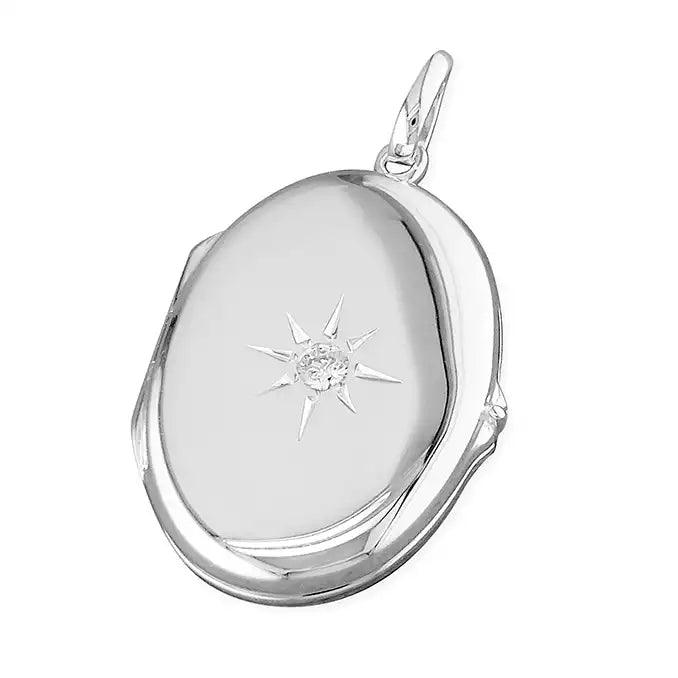 Sterling Silver Cubic Zirconia Oval Locket - Rococo Jewellery