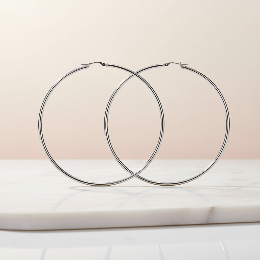 80mm Slim Tube Hoop Earring - Sterling Silver