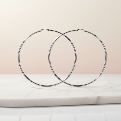 80mm Slim Tube Hoop Earring - Sterling Silver