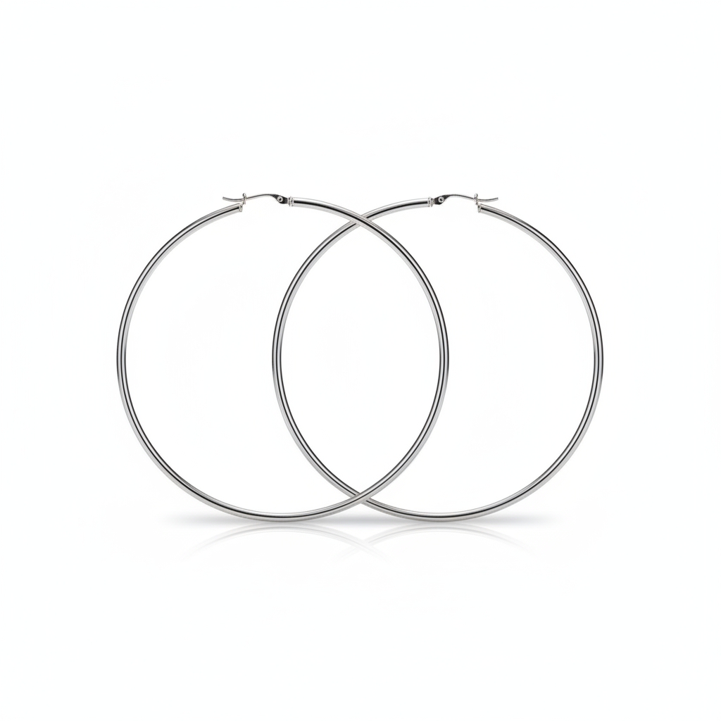 80mm Slim Tube Hoop Earring - Sterling Silver