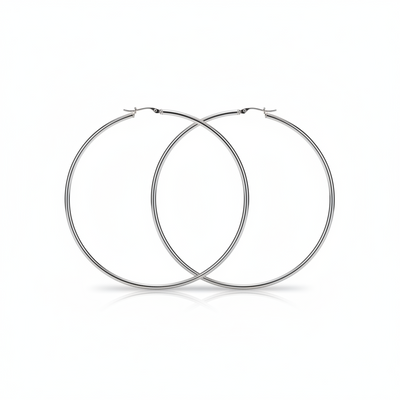 80mm Slim Tube Hoop Earring - Sterling Silver