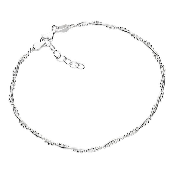 Sterling Silver Bead and Snake Twisted Anklet - Rococo Jewellery