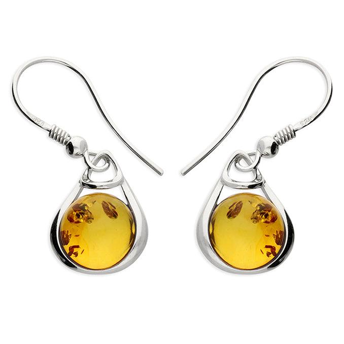 Sterling Silver Amber Drop Earrings - Rococo Jewellery