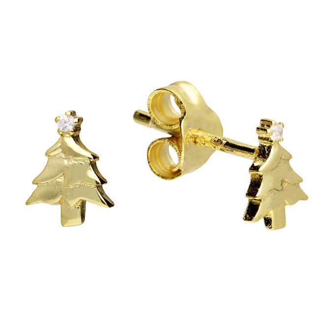 14ct Gold Vermeil Christmas Tree Stud Earrings - Rococo Jewellery
