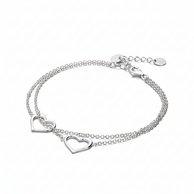 Sterling Silver Double Open Heart Chain Bracelet