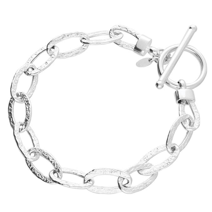 Sterling Silver T-Bar Textured Bracelet - Rococo Jewellery