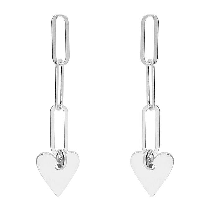Silver Chain Link Heart Drop Earrings