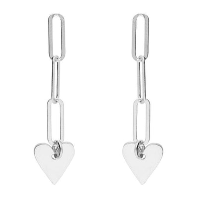 Silver Chain Link Heart Drop Earrings - Rococo Jewellery