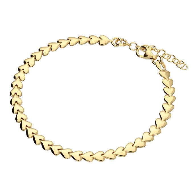 18ct Gold Vermeil Row of Hearts Bracelet - Rococo Jewellery