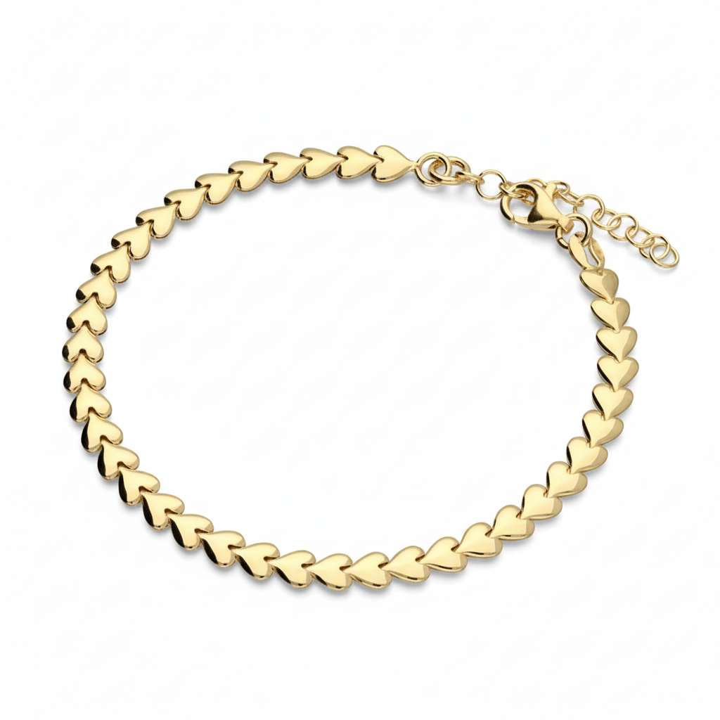 18ct Gold Vermeil Row of Hearts Bracelet
