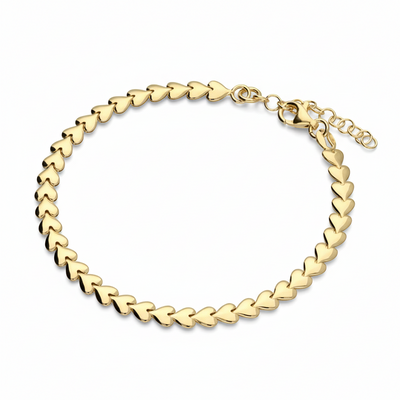 18ct Gold Vermeil Row of Hearts Bracelet