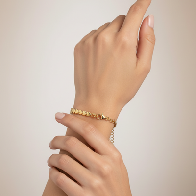 18ct Gold Vermeil Row of Hearts Bracelet