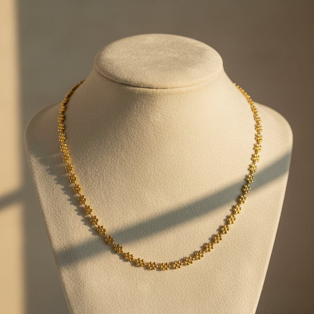 Bead Flower Necklace Chain - Yellow Gold Vermeil or Sterling Silver