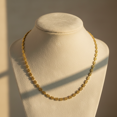 Bead Flower Necklace Chain - Yellow Gold Vermeil or Sterling Silver