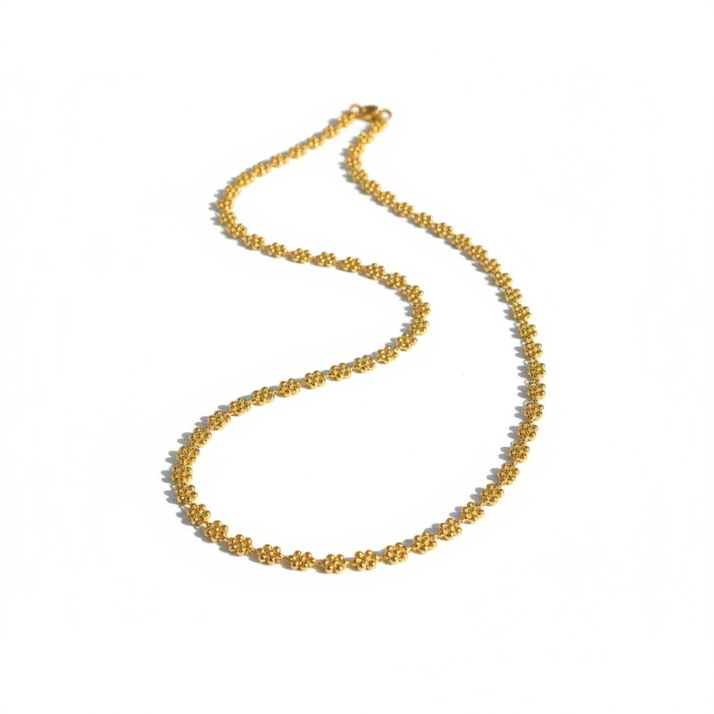 Bead Flower Necklace Chain - Yellow Gold Vermeil or Sterling Silver