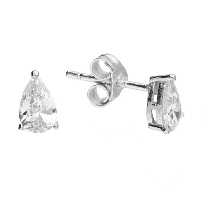 Sterling Silver Cubic Zirconia Teardrop Stud Earrings - Rococo Jewellery