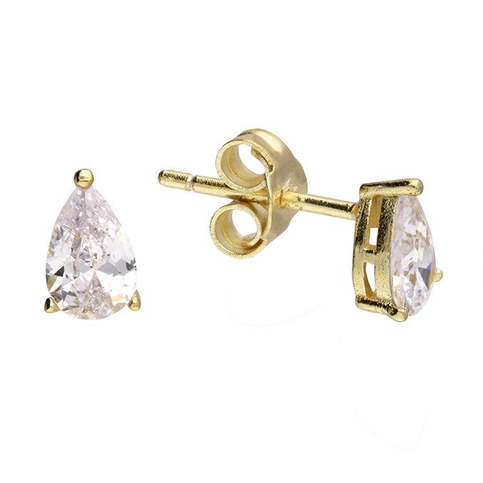14ct Gold Vermeil Sterling Silver Cubic Zirconia Teardrop Earrings - Rococo Jewellery