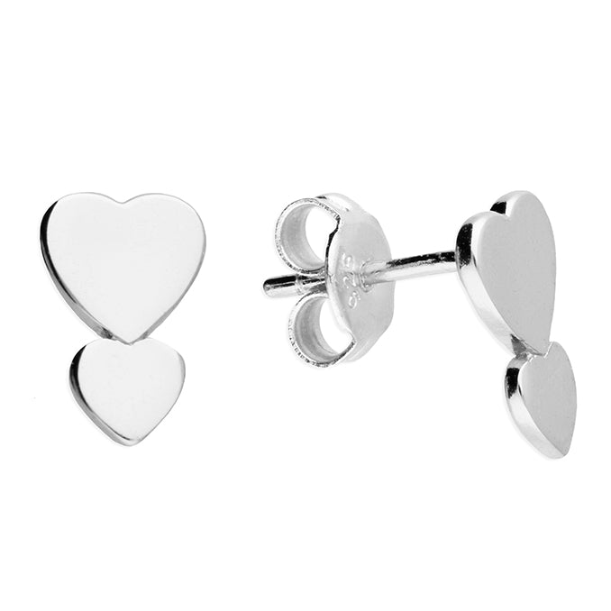 Sterling Silver Small & Large Heart Stud Earrings