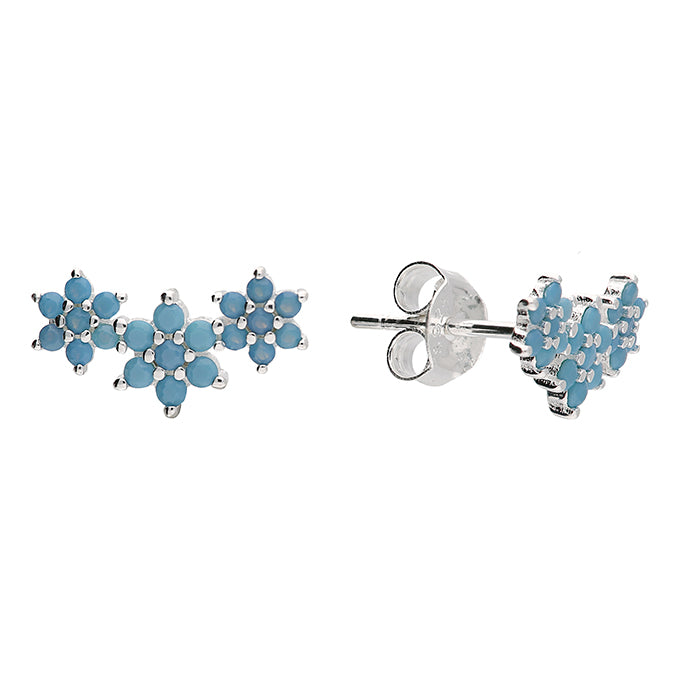 Sterling Silver Turquoise Flowers Climber Earrings