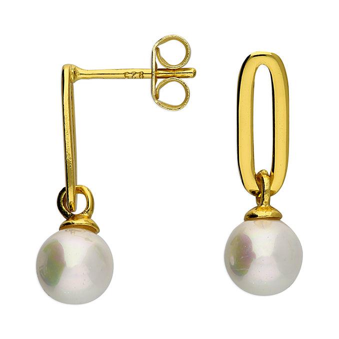 Gold Vermeil Sterling Silver Paperclip Earrings with a Pearl Drop - Rococo Jewellery