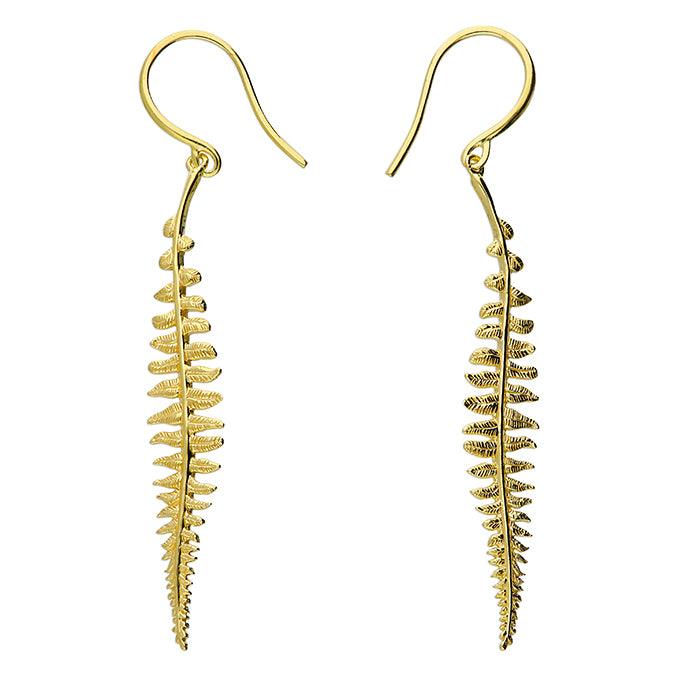 Gold Textured Fern Drop Earrings