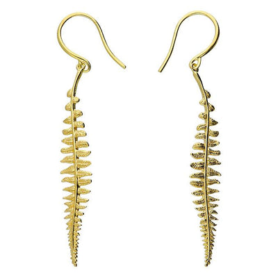 Gold Textured Fern Drop Earrings